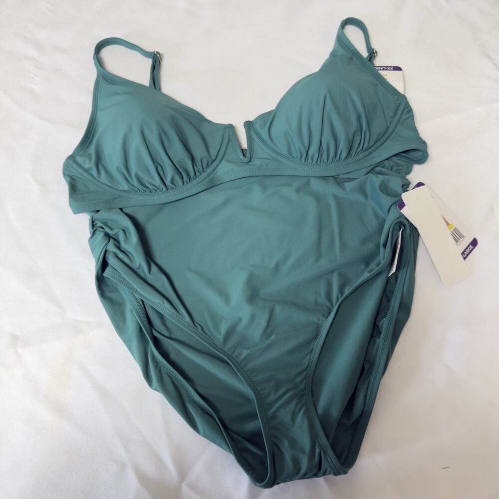 Anne Cole Bikini Top & 3 Way Convertible Swim Bottom Size XXL Ocean Green